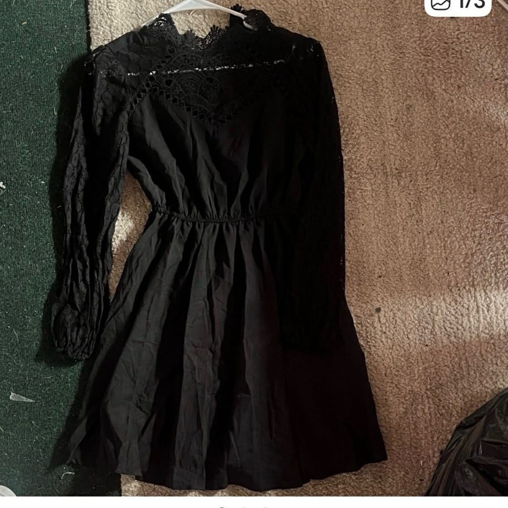 SHEIN Black Long Sleeve Lace Dress